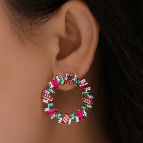 Zara Jewelry - New Zara champagne multicolor pink green zircon earrings